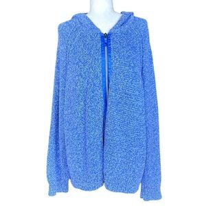 J. Jill Marled Knit Sweater 4X Hoodie Fill Zip Cozy Satin Trim